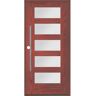 Krosswood Doors Modern Faux Pivot 36 in. x 80 in. 5 Lite Right-Hand/Inswing Satin Glass Redwood Stain Fiberglass Prehung Front Door