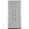 Masonite 36 in. x 80 in. Providence Center Arch Silver Cloud Right-Hand Inswing Painted Steel Prehung Front Door with Brickmold