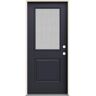 JELD-WEN 36 in. x 80 in. Left-Hand/Inswing 1/2 Lite Streamed Ripple Glass Black Steel Prehung Front Door