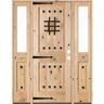 Krosswood Doors 60 in. x 80 in. Mediterranean Alder Sq-Top Clear Low-E Unfinished Wood Left-Hand Prehung Front Door with Half Sidelites