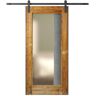 Urban Woodcraft 40 in. x 83 in. Albany Full Lite Frosted Glass Natural Reclaimed Wood Modern Door Sliding Barn Door with Hardware Kit