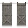 CALHOME Mini X 60 in. x 84 in. Weather Gray Stained DIY Solid Pine Wood Interior Double Sliding Barn Door with Hardware Kit
