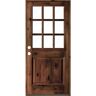 Krosswood Doors 36 in. x 80 in. Rustic Knotty Alder Red Mahogany Stain Right-Hand Clear LowE Glass 9-Lite Wood Single Prehung Front Door