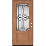 Steves & Sons Regency 36 in. x 96 in. 3/4Lite Georgian Decorative Glass RHOS Autumn Wheat Mahogany Fiberglass Prehung Front Door