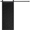 AIOPOP HOME Modern Honey Comb Designed 80 in. x 32 in. MDF Panel Black Painted Sliding Barn Door with Hardware Kit