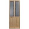 Pinecroft 35.5 in. x 80 in. Design Tech Glass Decorative 1/2-Lite Over Raised Panel Pine Wood Interior Bi-fold Door