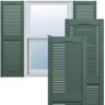 Ekena Millwork 12 in. x 36 in. Lifetime Vinyl Standard Cathedral Top Center Mullion Open Louvered Shutters Pair Forest Green