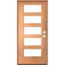 Krosswood Doors ASCEND Modern 36 in. x 80 in. 5-Lite Left-Hand/Inswing Clear Glass Teak Stain Fiberglass Prehung Front Door
