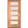 Krosswood Doors ASCEND Modern 36 in. x 80 in. Left-Hand/Inswing 5-Lite Satin Etched Glass Teak Stain Fiberglass Prehung Front Door