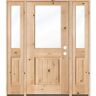 Krosswood Doors 60 in. x 80 in. Rustic Alder Half Lite Clear Low-E V-Grooved Unfinished Wood Left-Hand Prehung Front Door/Sidelites