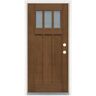 MP Doors 36 in. x 80 in. Medium Oak Left-Hand Inswing 3 Lite Frosted Craftsman Stained Fiberglass Prehung Front Door