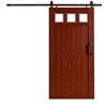 Pinecroft 42 in. x 84 in. Millbrooke Cherry 3-Lite Acrylic Pane PVC Sliding Barn Door and Hardware Kit - Door Assembly Required