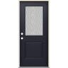 JELD-WEN 36 in. x 80 in. Right-Hand 1/2 Lite Vapor Hammered Glass Black Paint Fiberglass Prehung Front Door