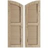 Ekena Millwork 18 x 28 in. Timberthane Polyurethane Hand Hewn 2-Equal Louvered with Elliptical Top Faux Wood Shutters Pair in Primed