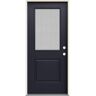 JELD-WEN 36 in. x 80 in. Left-Hand 1/2 Lite Streamed Ripple Glass Black Fiberglass Prehung Front Door