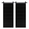 Modern LINE Designed 48 in. x 80 in. MDF Panel Black Painted Double Sliding Barn Door with Hardware Kit