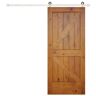 Pacific Entries 36 in.x 84 in. Rustic Prefinished 2-Panel V-Groove Left Knotty Alder Wood Sliding Barn Door with Satin Nickel Hardware