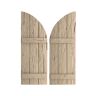 Ekena Millwork 16-1/2 in. x 70 in. Polyurethane Hand Hewn 3-Board Joined Board-n-Batten Quarter Arch Top Shutters Primed Tan
