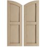 Ekena Millwork 15 in. x 86 in. Polyurethane Knotty Pine 2 Equal Flat Panel Elliptical Top Faux Wood Shutters Primed Tan