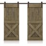 CALHOME Mini X 60 in. x 84 in. Aged Barrel Stained DIY Solid Pine Wood Interior Double Sliding Barn Door with Hardware Kit