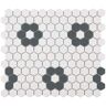 Merola Tile Gotham 1 in. Hex White with Black Flower 10-1/4 in. x 11-3/4 in. Porcelain Mosaic Tile (8.6 sq. ft./Case)