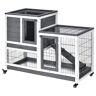 PawHut Grey Wooden Elevated Cage with Enclosed Run with Wheels, Ramp, Removable Tray Ideal