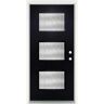 MP Doors 36 in. x 80 in. Left-Hand Inswing 3-Lite Water Wave Glass Finished Black Fiberglass Prehung Front Door