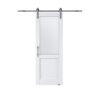 ARK DESIGN 30 in. x 80 in. 1/2 Lite Tempered Frosted Glass White Finished MDF Sliding Barn Door with Hardware Kit Nickel Plat