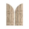 Ekena Millwork 16-1/2 in. x 70 in. Polyurethane Pecky Cypress 3-Board Joined Board-n-Batten Quarter Arch Top Shutters Primed Tan