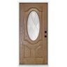 MP Doors 36 in. x 80 in. Medium Oak Left-Hand Inswing 3/4 Oval Decorative Lite Zen Stained Fiberglass Prehung Front Door