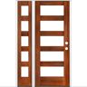 Krosswood Doors 50 in. x 80 in. Modern Hemlock Left-Hand/Inswing 5-Lite Clear Glass Red Chestnut Stain Wood Prehung Front Door