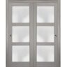 Sartodoors 36 in. x 84 in. 3-Panel Gray Finished Pine Wood Sliding Door with Closet Bypass Hardware