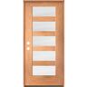 Krosswood Doors ASCEND Modern 36 in. x 80 in. Right-Hand/Inswing 5-Lite Satin Etched Glass Teak Stain Fiberglass Prehung Front Door