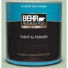 BEHR PREMIUM PLUS 1 qt. #S400-3 Healing Aloe Satin Enamel Exterior Paint & Primer