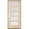 Krosswood Doors ASCEND Modern 36 in. x 80 in. Right-Hand/Inswing 5-Lite Satin Etched Glass Unfinished Fiberglass Prehung Front Door