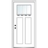 MMI Door 36 in. x 80 in. Clear LowE Glass 3 Lite Brilliant White Shaker with Shelf Painted Fiberglass Smooth Prehung Front Door