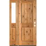 Krosswood Doors Rustic Knotty Alder 44 in. x 80 in. 2 Panel Left-Hand/Inswing Clear Glass Clear Stain Wood Prehung Front Door w/Sidelite