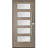 Krosswood Doors Modern Faux Pivot 36 in. x 80 in. 5 Lite Left-Hand/Inswing Satin Glass Oiled Leather Stain Fiberglass Prehung Front Door