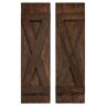Dogberry Collections 14 in. x 60 in. Cedar Board and Batten X-Shutters Pair Coffee Brown