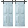 CALHOME 48 in. x 84 in. Vint Den Blue Stain 6Panel MDF Hollow Core Composite Double Bi-Fold Barn Doors with Sliding Hardware Kit