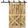 CALHOME 60 in. x 84 in. Mini X Bypass Weather Oak Stained DIY Solid Wood Interior Double Sliding Barn Door with Hardware Kit