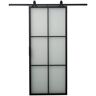 TRUporte Tribeca 36 in. x 84 in. 6-Lite Frosted Glass Black Finished Aluminum Framed Sliding Barn Door with Hardware Kit