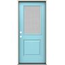 JELD-WEN 36 in. x 80 in. Right-Hand 1/2 Lite Streamed Ripple Glass Caribbean Blue Fiberglass Prehung Front Door