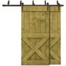 CALHOME 60 in. x 84 in. Mini X-Bypass Jungle Green Stained DIY Solid Wood Interior Double Sliding Barn Door with Hardware Kit