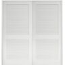 Krosswood Doors 56 in. x 80 in. Hybrid Core Primed MDF Wood Louvered Double Prehung Universal Interior French Door with Ball Catch