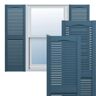 Ekena Millwork 12 in. x 34 in. Lifetime Vinyl Custom Cathedral Top Center Mullion Open Louvered Shutters Pair Classic Blue