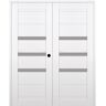 Belldinni Dora 48 in. x 80 in. Left Active 3-Lite Frosted Glass Snow White Wood Composite Double Prehung Interior Door