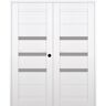 Belldinni Dora 36 in. x 80 in. Left Active 3-Lite Frosted Glass Snow White Wood Composite Double Prehung Interior Door