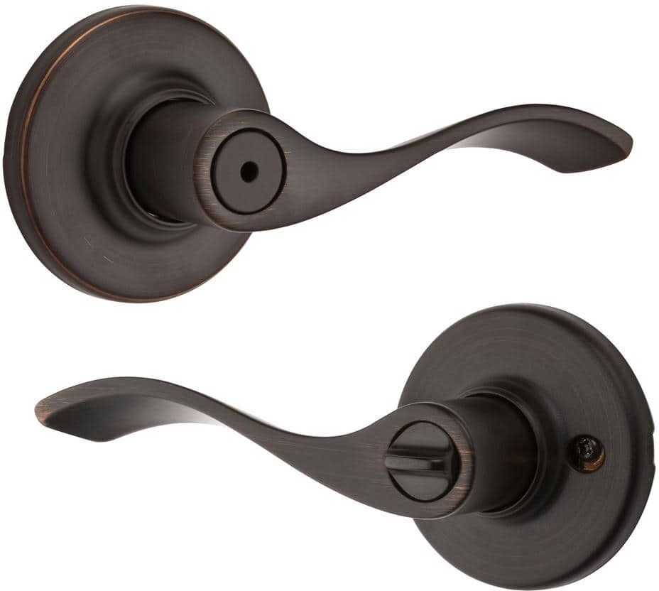 Kwikset Balboa Venetian Bronze Privacy Door Handle with Lock for Bedroom or Bathroom featuring Microban Technology