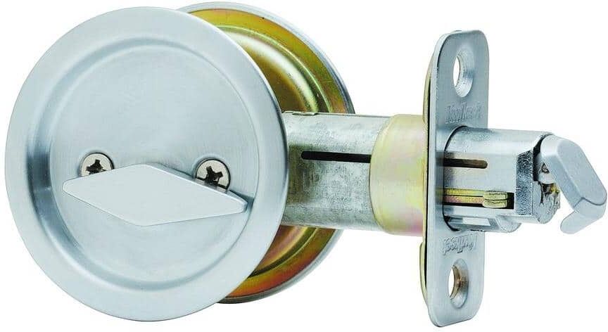 Kwikset Round Stainless Steel Privacy Bed/Bath Pocket Door Lock with Lock